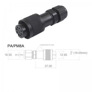 Conector p/ Cabo PA/PM8A com 8 contatos fêmea IP67